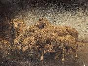 Sheep in a barn Heinrich von Angeli